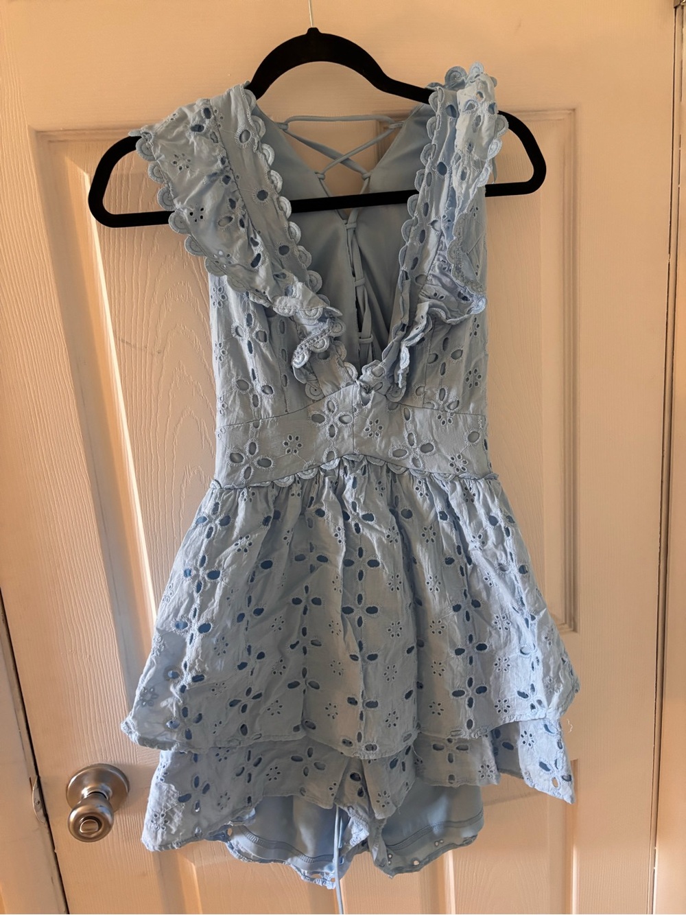 Light Blue Eyelet Ruffle Romper Dress - Altard State